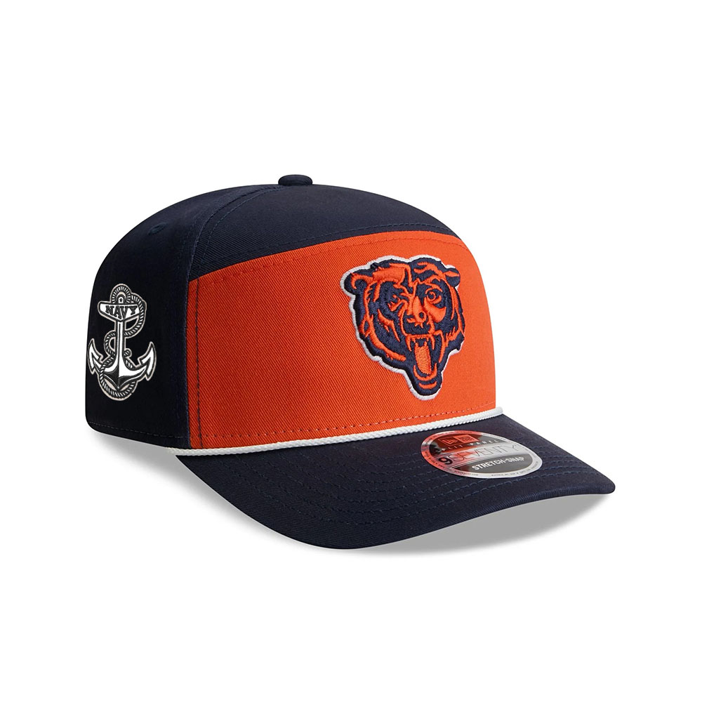 Chicago Bears Split Panel Stretch Snap Hat in Navy and Orange Chicago Bears Split Panel Stretch Snap Hat in Navy and Orange