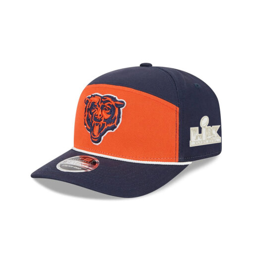 Chicago Bears Split Panel Stretch Snap Hat in Navy and Orange Chicago Bears Split Panel Stretch Snap Hat in Navy and Orange