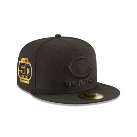 Chicago Bears Tonal C Mark Wordmark Side Patch Fitted Hat in Black