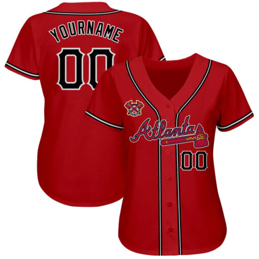 Custom Atlanta Braves Red Black White Baseball Jersey