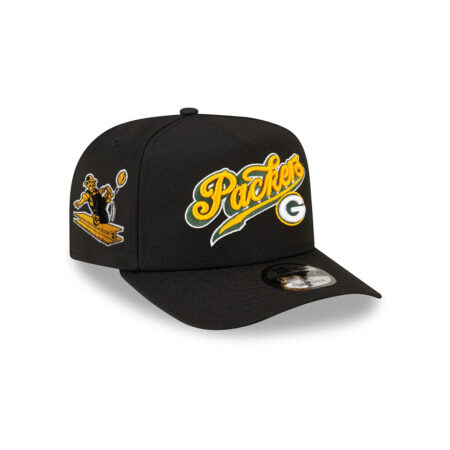 Green Bay Packers Script Logo A-Frame Snapback Hat in Black
