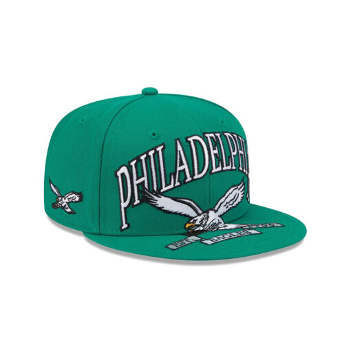 Philadelphia Eagles Oversized Wordmark Flying Eagle Side Patch Fitted Hat in Green Philadelphia Eagles Oversized Wordmark Flying Eagle Side Patch Fitted Hat in Green