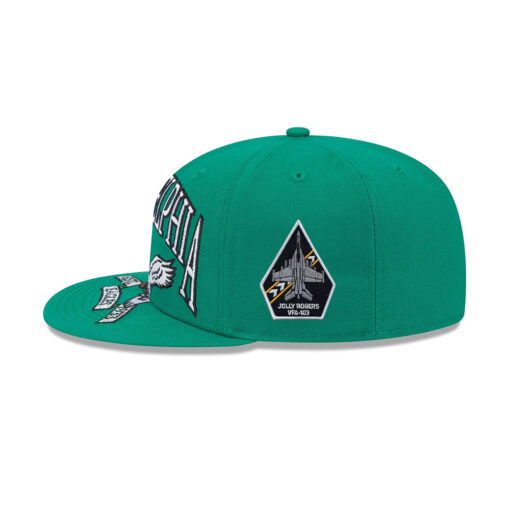 Philadelphia Eagles Oversized Wordmark Flying Eagle Side Patch Fitted Hat in Green Philadelphia Eagles Oversized Wordmark Flying Eagle Side Patch Fitted Hat in Green