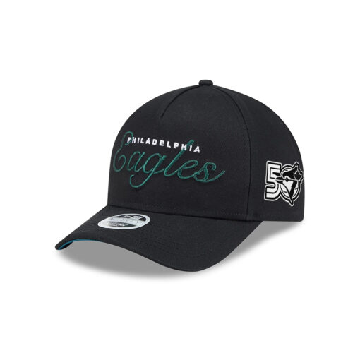 Philadelphia Eagles Script Wordmark Side Patch Adjustable Hat in Black Philadelphia Eagles Script Wordmark Side Patch Adjustable Hat in Black
