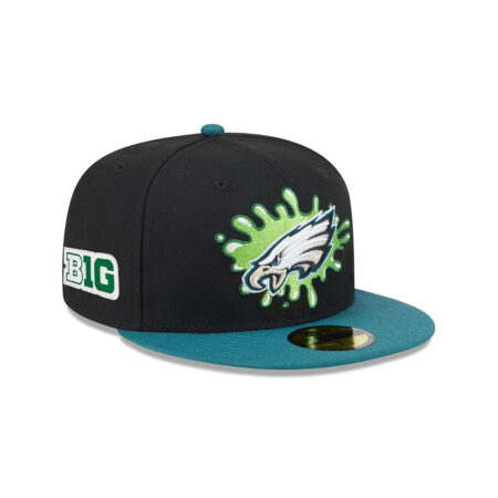 Philadelphia Eagles Slime Eagle Head Side Patch Fitted Hat in Black and Teal