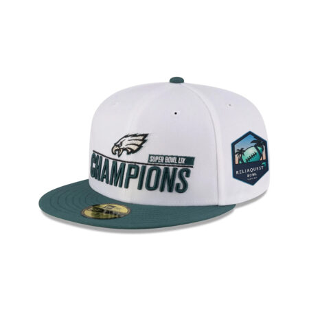 Philadelphia Eagles Super Bowl LIX Champions Side Patch Fitted Hat in White and Midnight Green