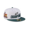 Philadelphia Eagles Super Bowl LIX Champions Side Patch Fitted Hat in White and Midnight Green 1 Philadelphia Eagles Super Bowl LIX Champions Side Patch Fitted Hat in White and Midnight Green