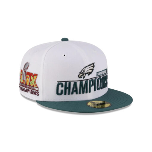 Philadelphia Eagles Super Bowl LIX Champions Side Patch Fitted Hat in White and Midnight Green Philadelphia Eagles Super Bowl LIX Champions Side Patch Fitted Hat in White and Midnight Green