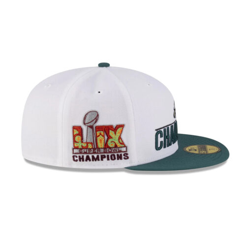 Philadelphia Eagles Super Bowl LIX Champions Side Patch Fitted Hat in White and Midnight Green Philadelphia Eagles Super Bowl LIX Champions Side Patch Fitted Hat in White and Midnight Green