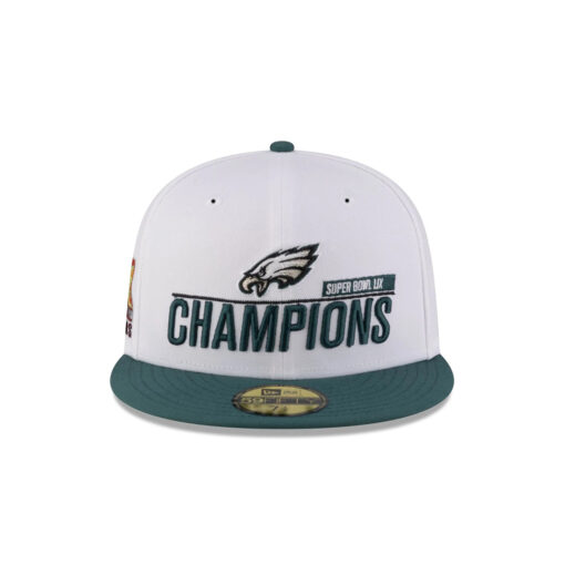 Philadelphia Eagles Super Bowl LIX Champions Side Patch Fitted Hat in White and Midnight Green Philadelphia Eagles Super Bowl LIX Champions Side Patch Fitted Hat in White and Midnight Green