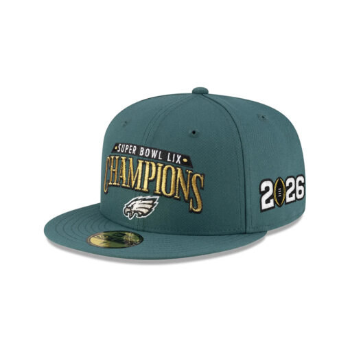 Philadelphia Eagles Super Bowl LIX Champions Wordmark Side Patch Fitted Hat in Midnight Green