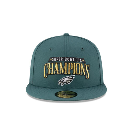 Philadelphia Eagles Super Bowl LIX Champions Wordmark Side Patch Fitted Hat in Midnight Green