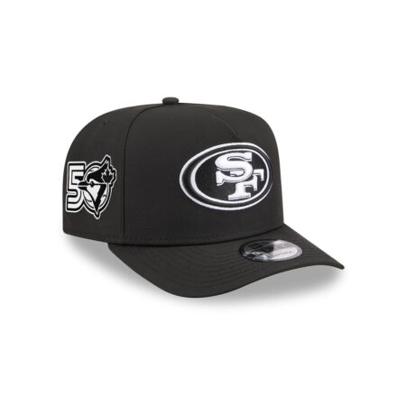 San Francisco 49ers Black and White SF Oval Side Patch A-Frame Snapback Hat in Black