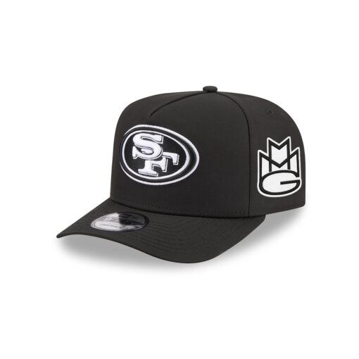 San Francisco 49ers Black and White SF Oval Side Patch A-Frame Snapback Hat in Black