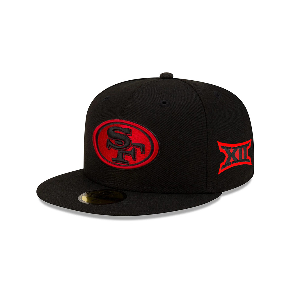 San Francisco 49ers Red Outline SF Oval Side Patch Fitted Hat in Black San Francisco 49ers Red Outline SF Oval Side Patch Fitted Hat in Black