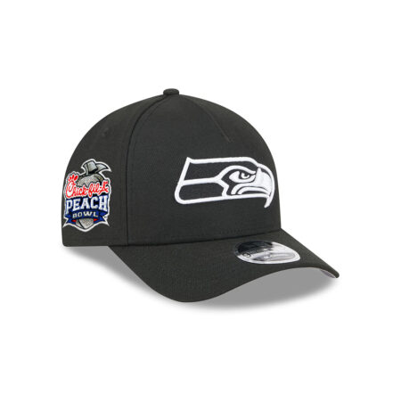 Seattle Seahawks Black and White Logo A-Frame Snapback Cap in Black