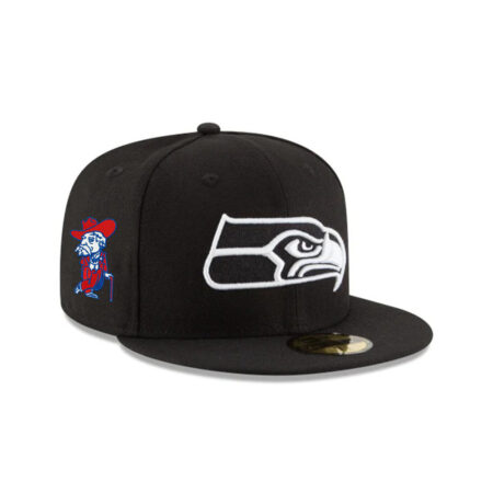 Seattle Seahawks Black and White Logo Fitted Hat in Black
