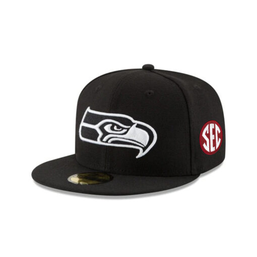 Seattle Seahawks Black and White Logo Fitted Hat in Black