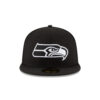 Seattle Seahawks Black and White Logo Fitted Hat in Black