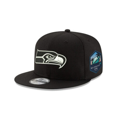 Seattle Seahawks Black and White Logo Snapback Cap in Black