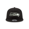 Seattle Seahawks Black and White Logo Snapback Cap in Black