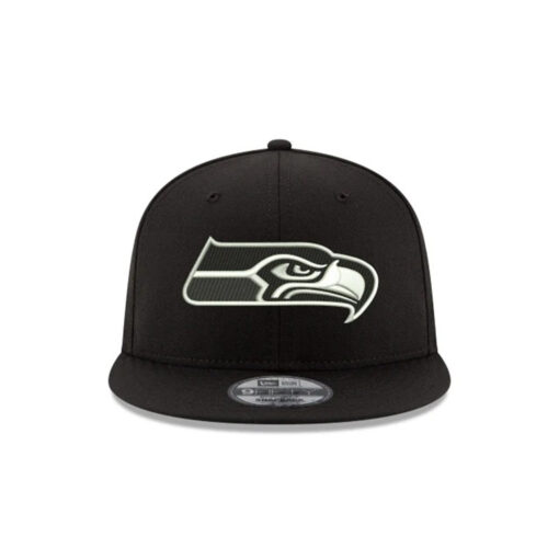 Seattle Seahawks Black and White Logo Snapback Cap in Black