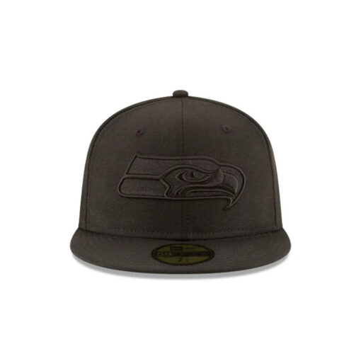 Seattle Seahawks Black-on-Black Logo Fitted Cap in Black