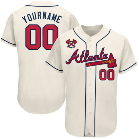 Custom Atlanta Braves Cream Red Navy Baseball Jersey