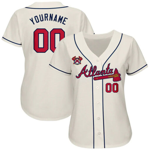 Custom Atlanta Braves Cream Red Navy Baseball Jersey