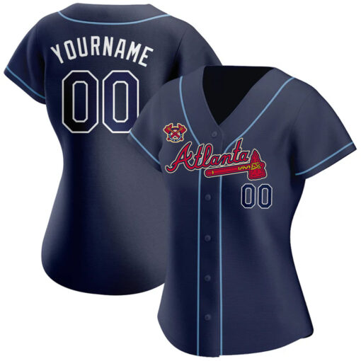 Custom Atlanta Braves Navy Navy Powder Blue  Baseball Jersey