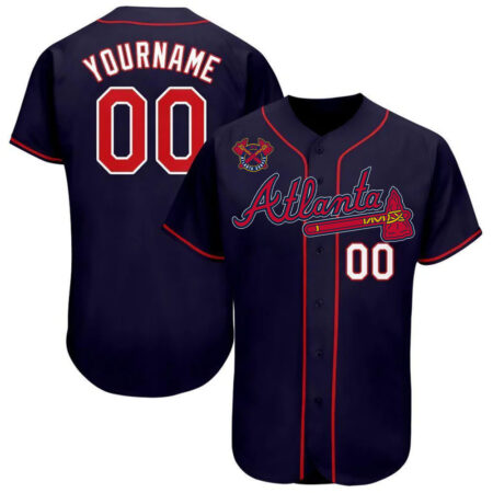 Custom Atlanta Braves Navy Red White Baseball Jersey