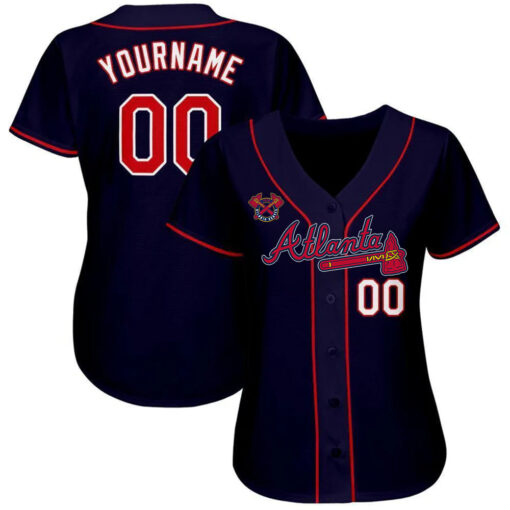 Custom Atlanta Braves Navy Red White Baseball Jersey