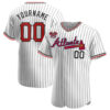 Custom Atlanta Braves White Black Pinstripe Red Black Baseball Jersey