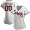 Custom Atlanta Braves White Black Pinstripe Red Black Baseball Jersey