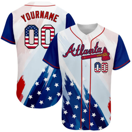 Custom Atlanta Braves White USA Flag Royal Red Black Baseball Jersey