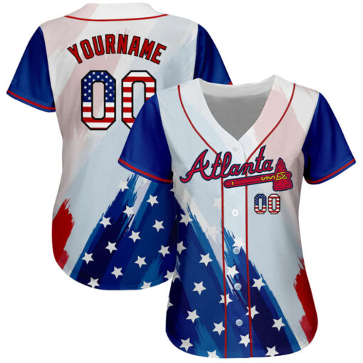Custom Atlanta Braves White USA Flag Royal Red Black Baseball Jersey
