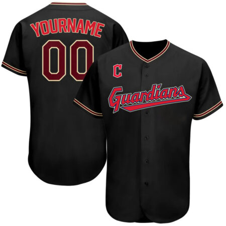 Custom Cleveland Guardians Black Crimson-City Cream Authentic Baseball Jersey