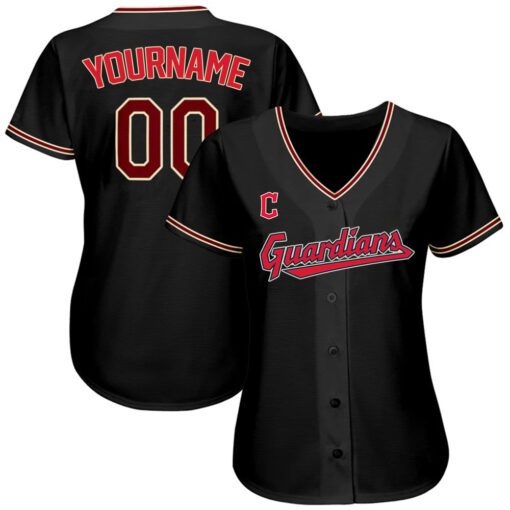 Custom Cleveland Guardians Black Crimson-City Cream Authentic Baseball Jersey