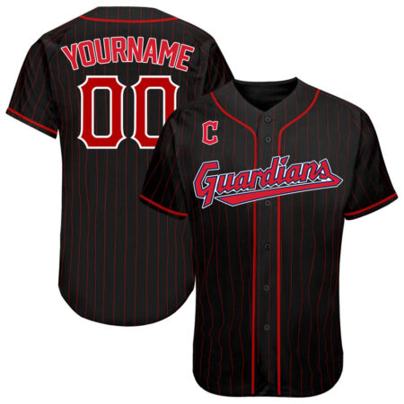 Custom Cleveland Guardians Black Red Pinstripe Red-White Authentic Baseball Jersey