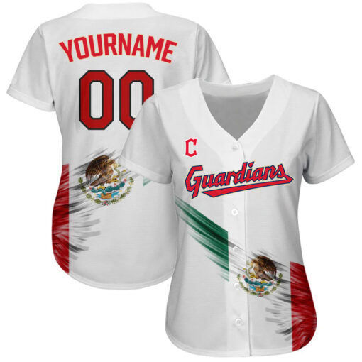 Custom Cleveland Guardians White Red Kelly Green-Black 3D The Abstract Wing With Mexican Flag Authentic Baseball Jersey