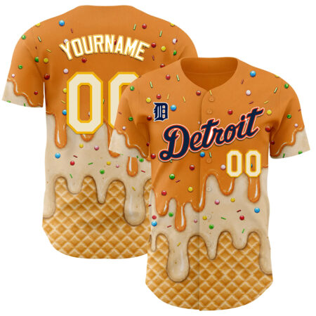 Custom Detroit Tigers Bay Orange Cream-Gold Ice Cream Waffle Foodie Dessert Authentic Baseball Jersey