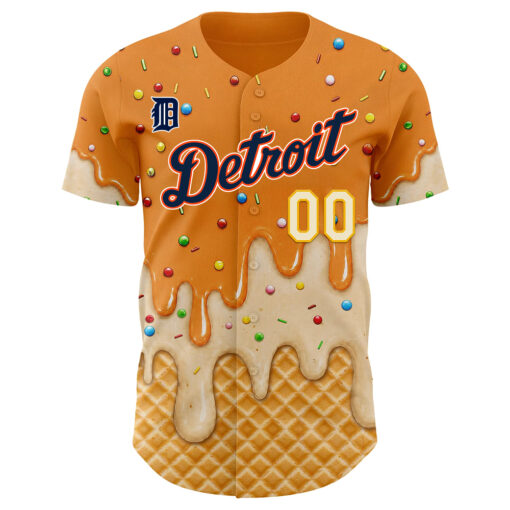 Custom Detroit Tigers Bay Orange Cream-Gold Ice Cream Waffle Foodie Dessert Authentic Baseball Jersey