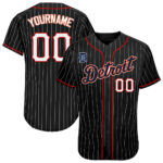 Custom Detroit Tigers Black White Pinstripe White-Red Authentic Baseball Jersey