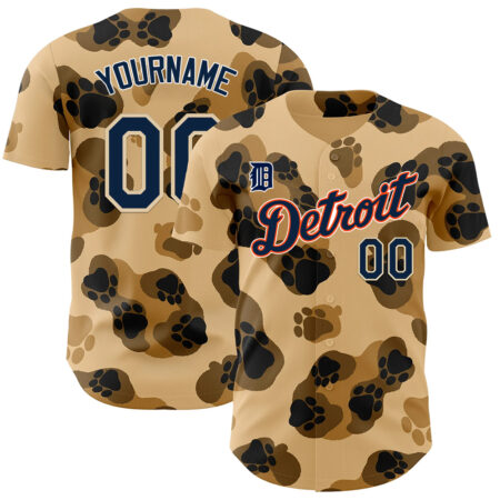 Custom Detroit Tigers Brown City Cream 3D Tobe Fonseca Leopard Paws Cute Authentic Baseball Jersey