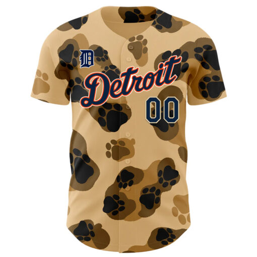 Custom Detroit Tigers Brown City Cream 3D Tobe Fonseca Leopard Paws Cute Authentic Baseball Jersey