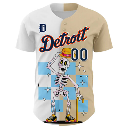 Custom Detroit Tigers City Cream White 3D Pattern Design Rave Skeleton Authentic Baseball Jersey