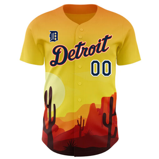 Custom Detroit Tigers Yellow Red Texas Sunset Southwest Landscape City Edition Authentic Baseball Jersey