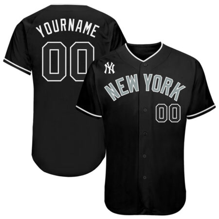 Custom New York Yankees Black Black White Authentic Baseball Jersey