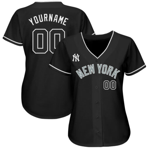 Custom New York Yankees Black Black White Authentic Baseball Jersey