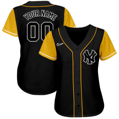 Custom New York Yankees Black Gold White Authentic Two Tone Baseball Jersey